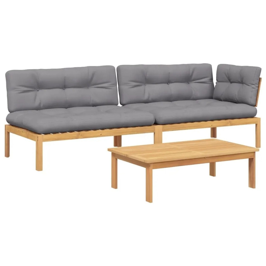 vidaXL 3-teilige Garten-Sofagarnitur aus Akazienholz in L-Form mit grauen Polsterkissen - Bild 2