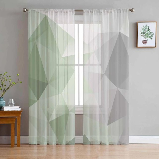 Yiran Furniture Transparentes Voile-Vorhang in Salbeigrün, Marmoriertes Organza-Dekorationsvorhang mit Rod Pocket, Breite: 135 cm, Höhe: 215 cm - Bild 1