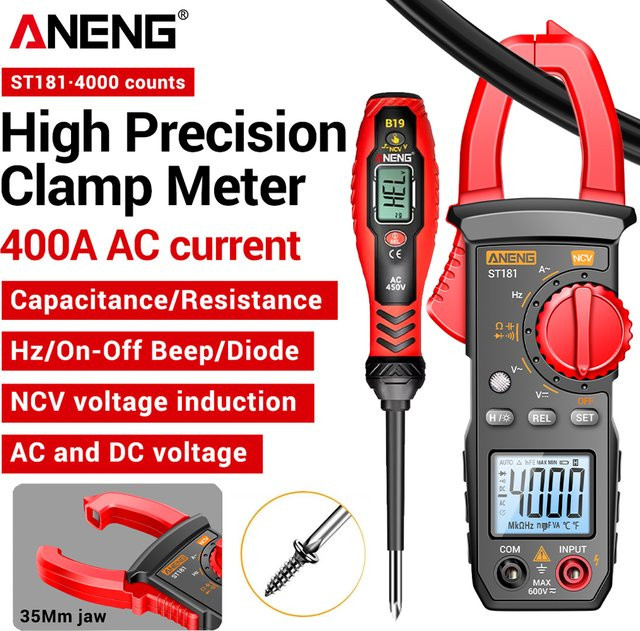 ANENG Digitales Zangenmessgerät ST181+B19 Multimeter Set in Rot mit AC Strom-Spannungs-Tester, Amperemeter, Hz, Kapazität, NCV und Ohm für Elektriker - Bild 1