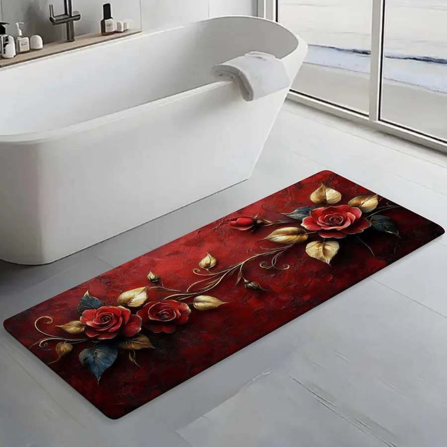 VIKAMA Premium Teppich mit floralem Design in Dunkelrot für Wohnzimmer, Küche, Badezimmer oder Schlafzimmer - Bild 3