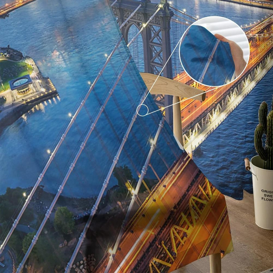 Yiran Furniture Urban Bridge Brooklyn Sonnenuntergang Transparente Fenstervorhänge aus Organza und Voile, B: 135 cm, H: 115 cm - Bild 2