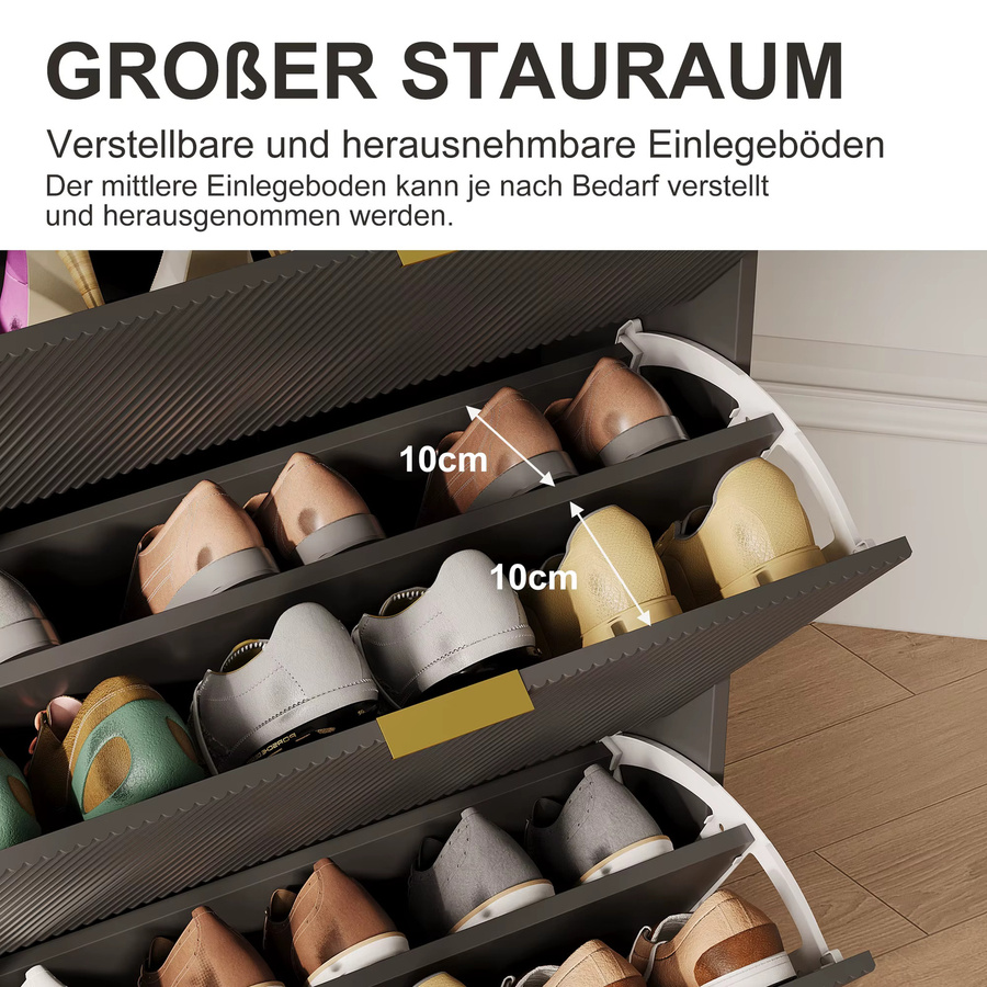 Superaly Schuhschrank aus Holz in Schwarz mit Klappschubladen und Schublade für schmale Eingangsbereiche - Bild 3
