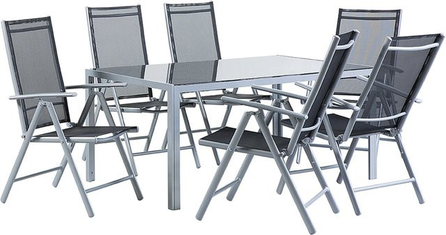 Beliani Gartentisch Set CATANIA in Schwarz und Silber aus Aluminium und Glas, modern und rechteckig, B/T/H: 160 x 91 x 71 cm - Bild 1