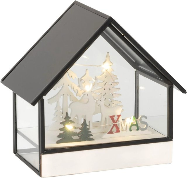 Konstsmide LED-Glashaus X-Mas-Winterszenerie in Weiß und Schwarz mit 5 warmweißen Dioden - Bild 1