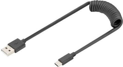 Digitus USB 2.0 Spiralkabel mit USB-A und USB-C Stecker in Schwarz - Bild 1