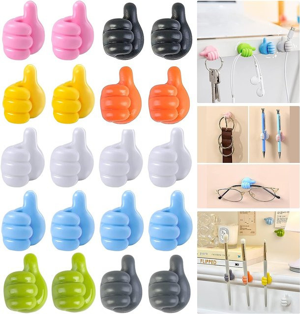Silikon Daumen Wandhaken zur Kabelorganisation und als USB-C Organizer Clips in Weiß und Multicolour für Küche, Badezimmer und Haushalt - Bild 1