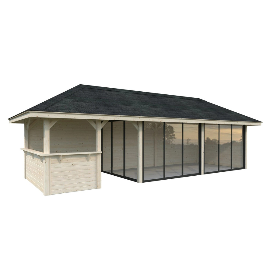 PALMAKO Pavillon Bianca Set 219 Slide aus Fichtenholz in Braun mit Alu-Schiebetüren und Eck-Tresenanlage, B/H/T: 876 x 319 x 300 cm - Bild 3