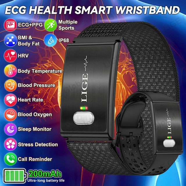 LIGE Smartwatch mit EKG, PPG und HRV zur Gesundheitsüberwachung in Schwarz - Bild 1