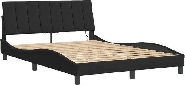 vidaXL Bettgestell Hanko in Schwarz aus Samt mit LED-Unterbettbeleuchtung und USB-Ladeport, B/T/H: 140 x 200 x 145 cm