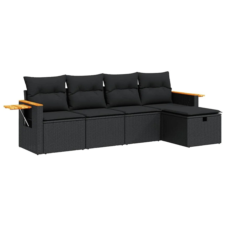 vidaXL 5-tlg Garten-Sofagarnitur aus Polyrattan in Schwarz mit Kissen und Stauraum - Bild 2
