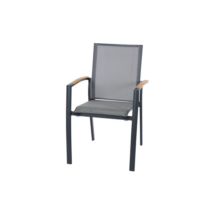 Siena Garden Stapelstuhl aus Aluminium mit Armlehnen und Ranotex Gewebe in Anthrazit Matt - Bild 2