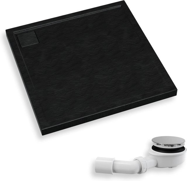 KOLMAN Duschwanne quadratisch in Schwarz Steinoptik mit Ablaufgarnitur B/B: 90 x 90 cm - Bild 1