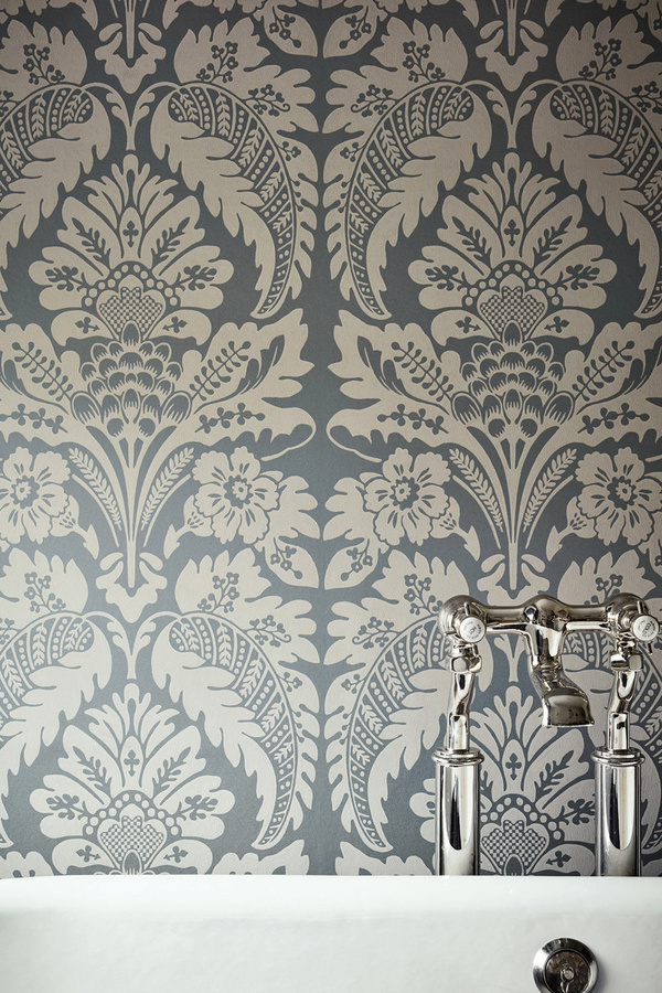 Little Greene Tapete Wilton Pad in Grau mit botanischem Floral-Design aus Vlies - Bild 1