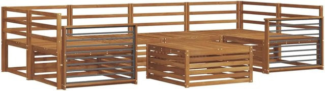 vidaXL Outdoor-Sofagarnitur 7-teilig aus Akazienholz in Natur mit braunen Polstern - Bild 1
