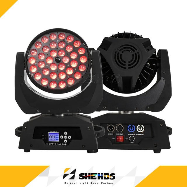 SHEHDS Moving Head Wash LED RGBWA+UV 36x18W mit Zoom und Button-Version für DJ und Bühnenbeleuchtung, Schwarz - Bild 1