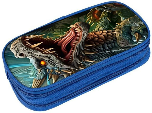 Multifunktionales doppelwandiges Federmäppchen von Fancy Style Studio mit Dinosaurier-Aufdruck in Blau für Kinder - Bild 1