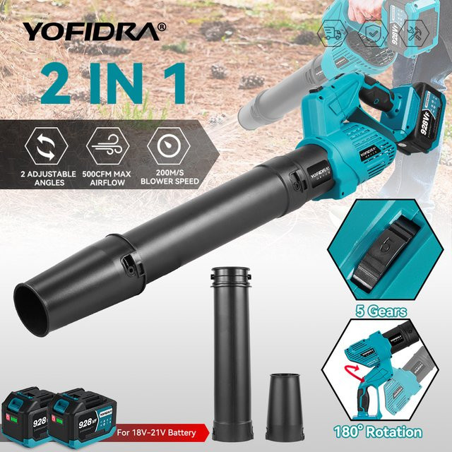 YOFIDRA 2in1 Elektrisches Turboventilator Luftgebläse mit 1500W bürstenlosem Motor in Blau für Makita LXT 18V Akku - Bild 1