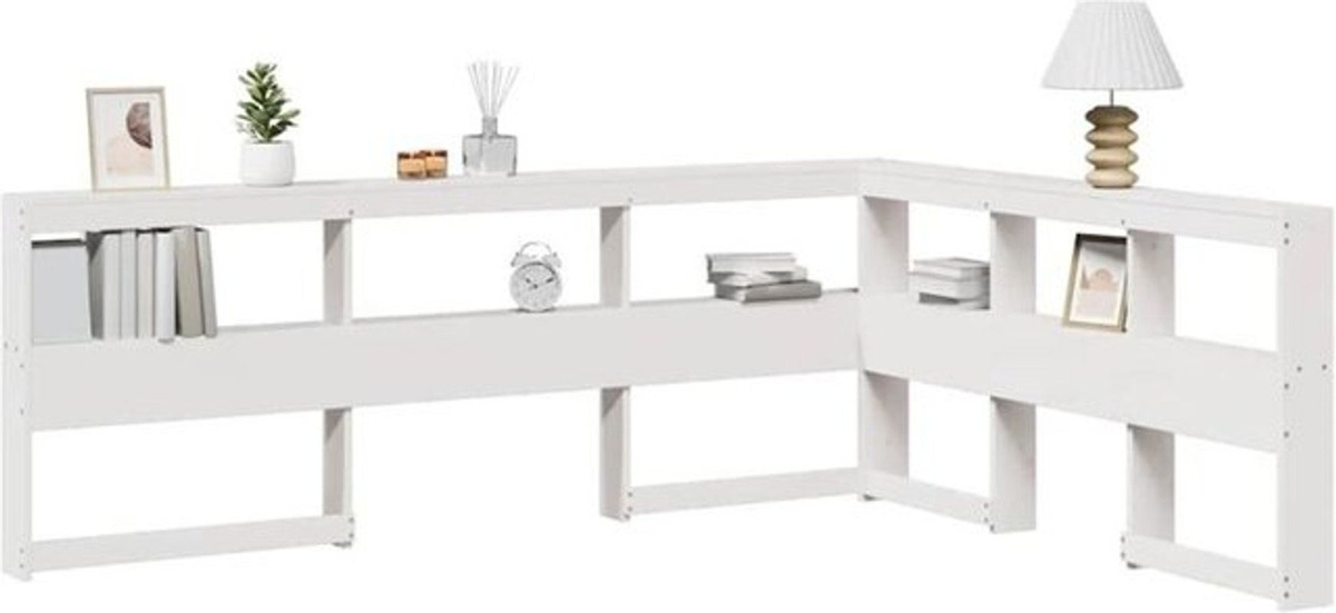 Minimalistisches Kopfteil mit Bücherregal in L-Form aus Massivholz Kiefer von VIDAXL, Weiß, Breite: 150 cm - Bild 1
