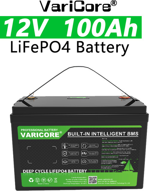 VariCore 12V 100Ah Lithium-Eisenphosphat-Batterie LiFePO4 in Schwarz mit BMS für Wohnmobil, Marine und Off-Grid-Solarsysteme - Bild 1