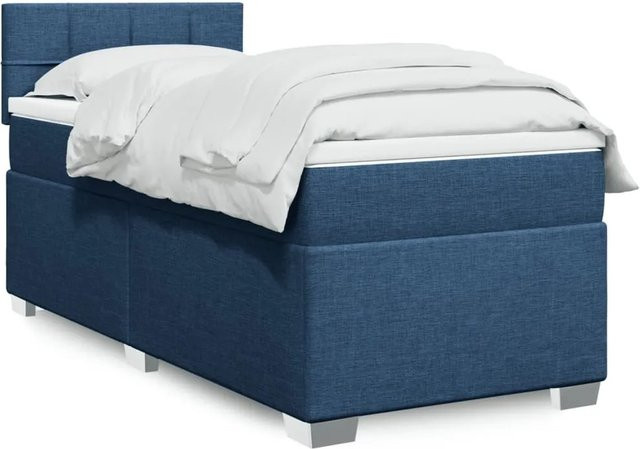 vidaXL Boxspringbett mit Matratze Hybrid Blau und Weiß B/T/H: 90 x 200 cm mit USB-Anschluss und Unterbettbeleuchtung - Bild 1