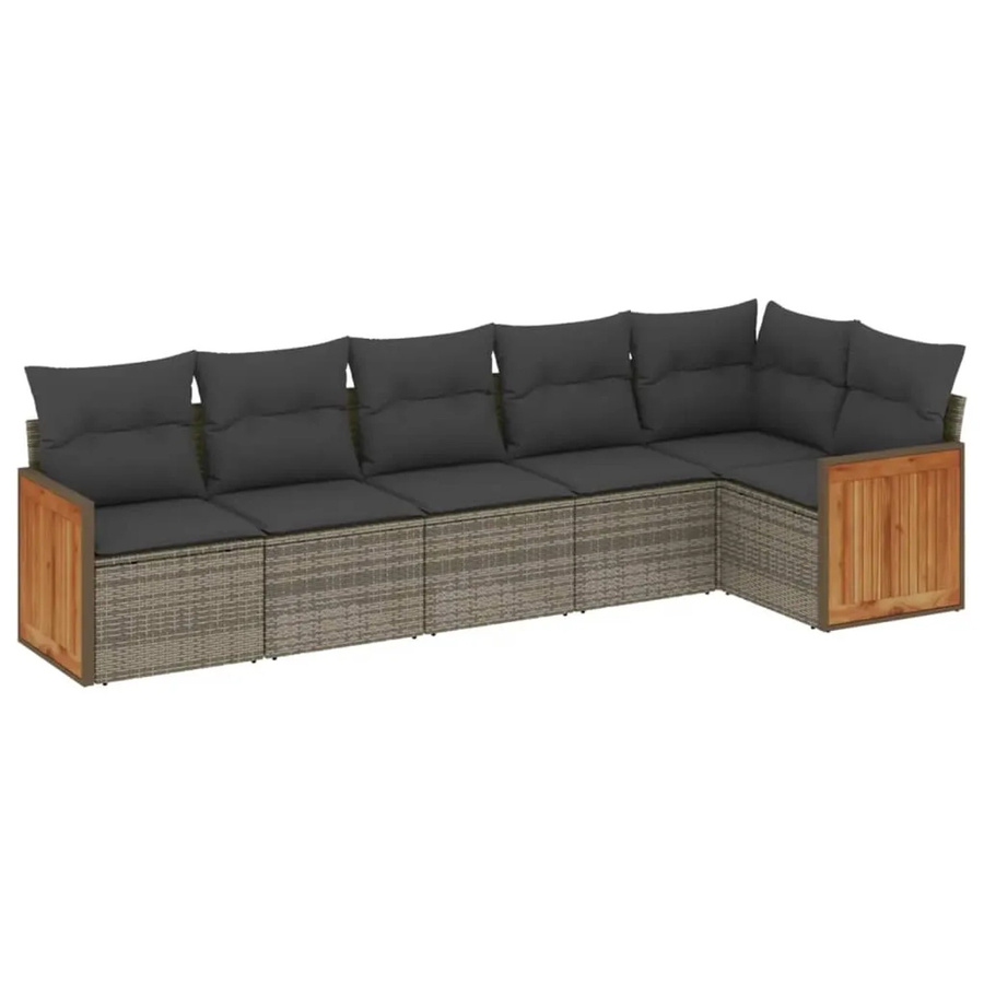 vidaXL 6-tlg Garten-Sofagarnitur aus Poly-Rattan in Grau mit Sitzkissen und Rückenkissen - Bild 2