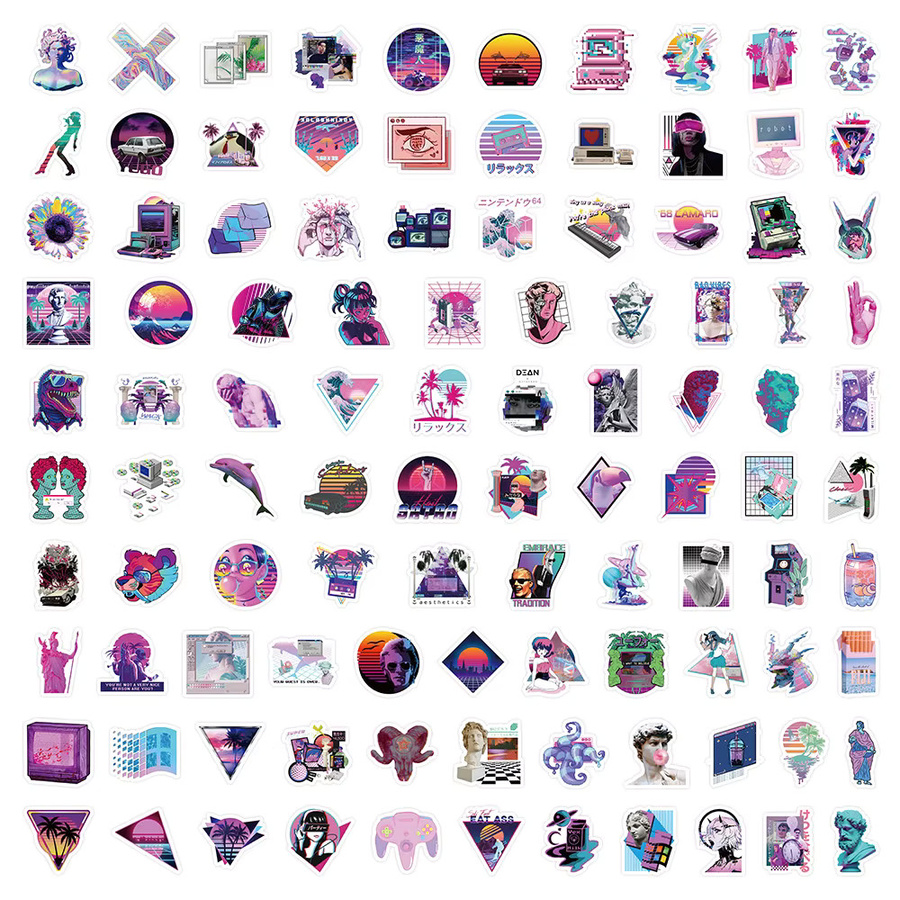 103 Stück Vaporwave Ästhetische Aufkleber im Retro 80er/90er Jahre Stil, Multicolour, AnimeWorlds Store - Bild 3