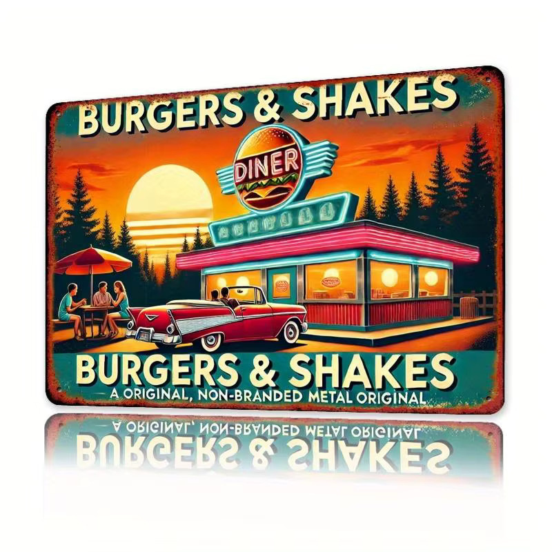 HELLOYOUNG Vintage Diner Metallblechschild Retro Burger & Shakes Wandkunst Mehrfarbig B: 30,0 cm, H: 20,0 cm, T: 1,0 cm - Bild 2