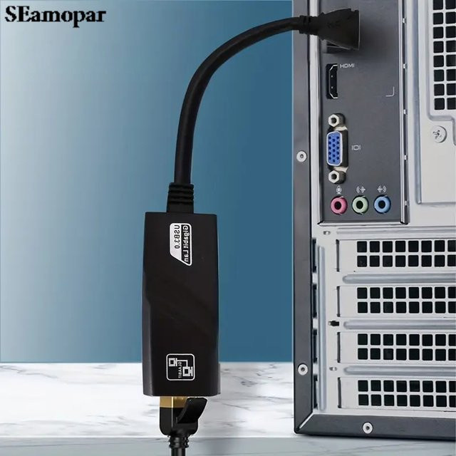 SEamopar USB-C Ethernet-Adapter mit 1000 Mbit/s LAN-Anschluss, RJ45-Netzwerkkarte für Laptop in Schwarz - Bild 1