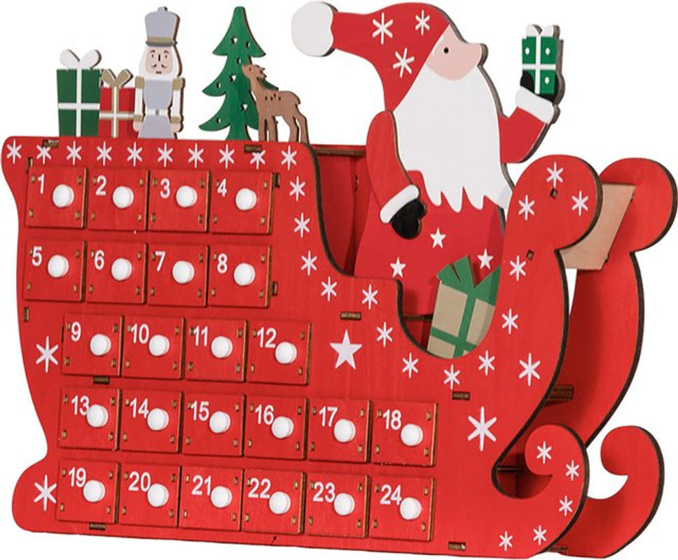 HOMCOM Adventskalender zum Befüllen mit 24 Schubladen aus Holz in Rot, B/T/H: 22,5 x 8 x 36 cm - Bild 1