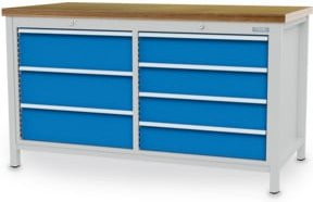Bedrunka+Hirth Kastenwerkbank mit 7 Schubladen aus Stahlblech und Holz, grau und blau, Breite: 150 cm, Tiefe: 75 cm, Höhe: 95,9 cm - Bild 1