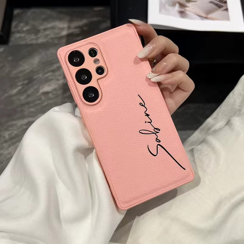 Personalisierte Handyhülle aus Kunstleder mit individuellem Buchstaben-Namen für Samsung Galaxy S26 S25 S23FE Ultra Plus A55 A32 5G 4G in Pink - Bild 2