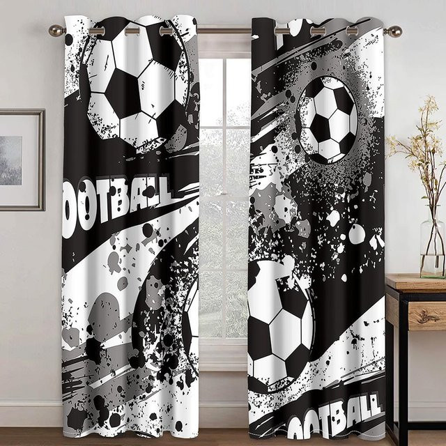 Yiran Furniture Graffiti Fußball Sport Fenstervorhänge aus Polyester, 2er-Set, halbtransparent, Mehrfarbig, Breite: 65 cm, Höhe: 60 cm - Bild 1