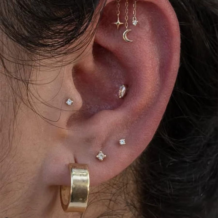 Aide Helix-Kettenohrring, 925 Silber, 18 Karat vergoldet, Sternhänger, Unisex - Bild 3