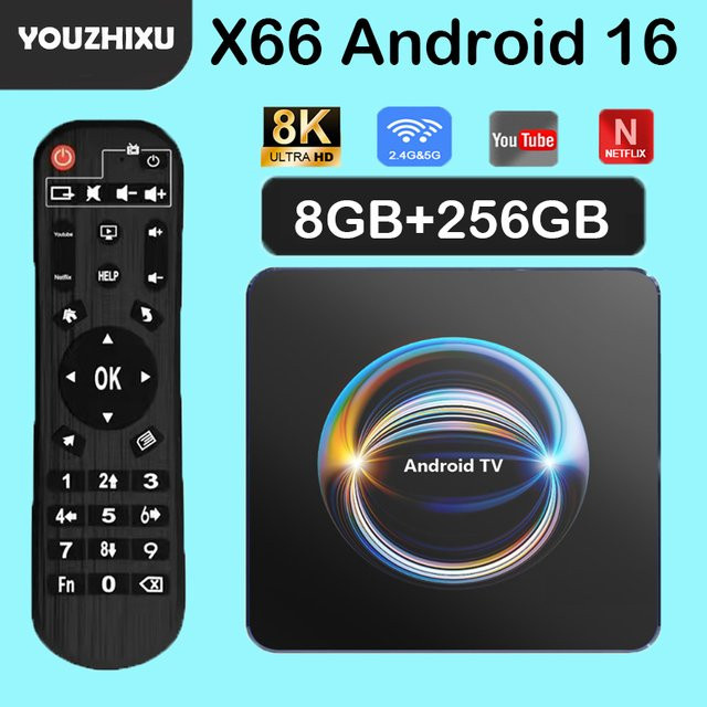 Android 16 Smart TV Box X66 Black 8 GB 256 GB RK3528 Dual WiFi BT5.4 Google zertifizierter YouTube Voice Remote Media Player 8K Set-Top-Box - Bild 1
