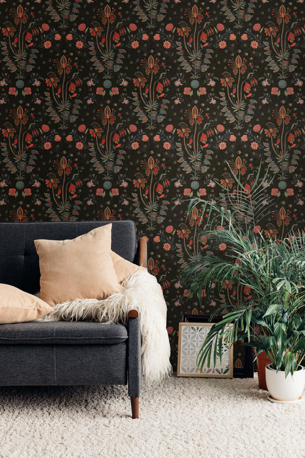 MINDTHEGAP Tapete Gypsy Anthrazit mit floralem Boho-Design und botanischem Muster, Non-Woven - Bild 1