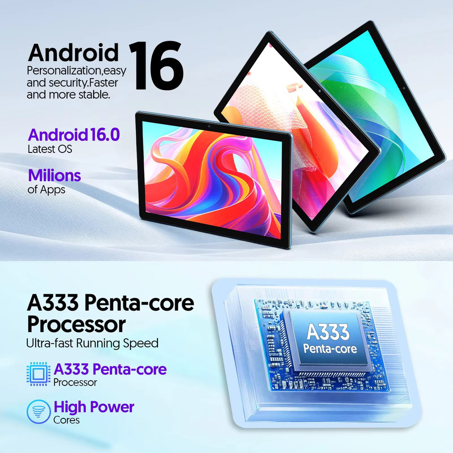 BAKEN Tablet 2026 Modell mit Android 16, 10,0 Zoll Display, 12 GB RAM, 64 GB ROM, Duale Kameras, 6.000 mAh, Blau oder Schwarz - Bild 6