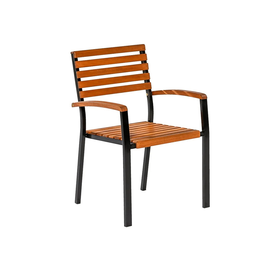 Merxx Schlossgarten Stapelsessel 2er-Set aus Flachstahl und Eukalyptusholz in Schwarz, B/H/T: 59,5 x 89 x 55 cm - Bild 2