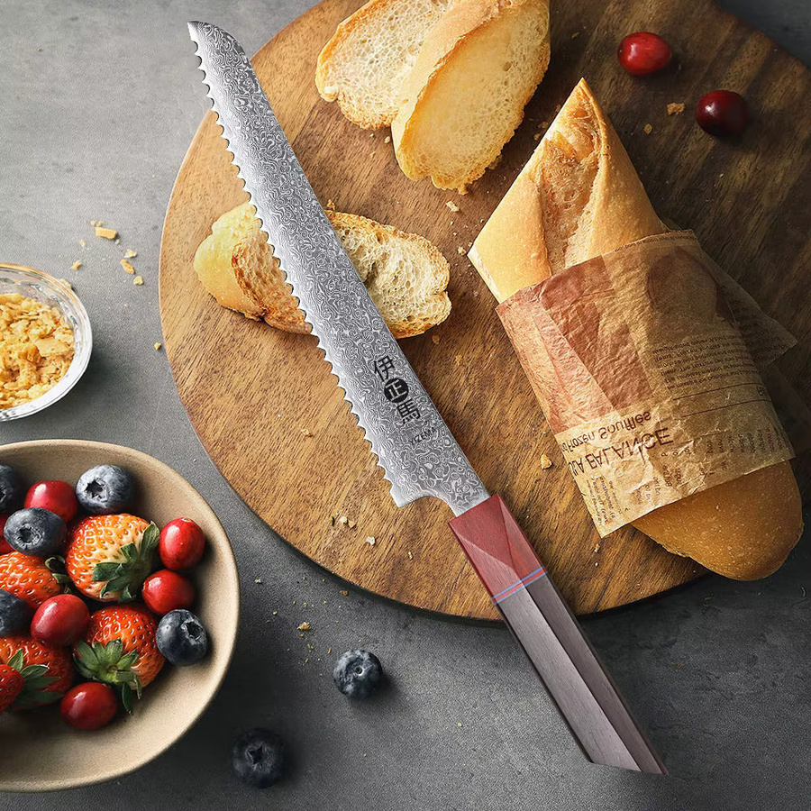 YIZEMA Professionelles gezahntes Brotmesser aus Damaststahl mit Holzgriff, 21,59 cm - Bild 2