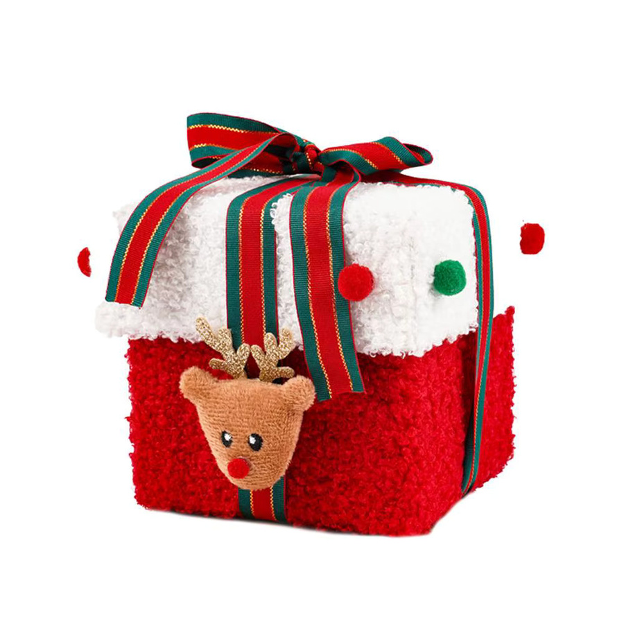 Festliche Weihnachts-Geschenkbox aus Plüsch mit Rentier-Design in Mehrfarbig - Bild 3