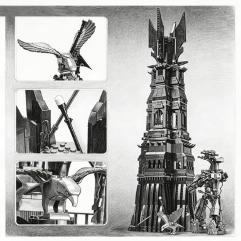 YINGYINGXIONG Schwarzer Turm Baustein-Modell, Schwarz, Kunststoff - Bild 3
