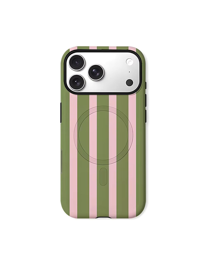 CaseChic MagSafe Schutzhülle mit mattem Bumper für iPhone 17 16 15 14 13 Pro Max, stoßfeste PC-Hülle in Rosa und Grün gestreift - Bild 6