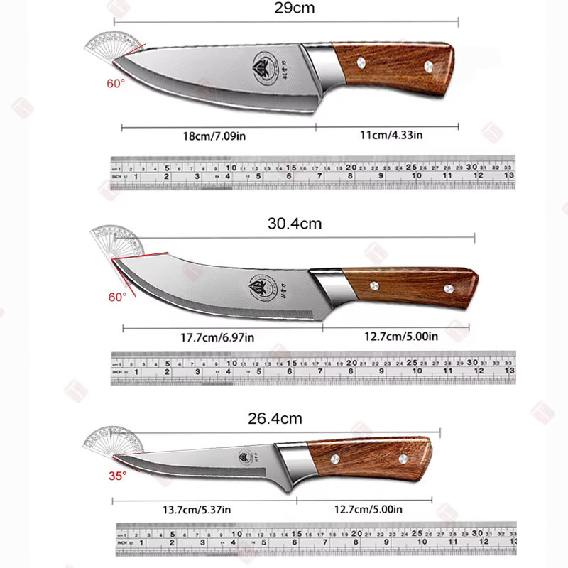 WXCOO Professionelles 3-teiliges Küchenmesser-Set aus Edelstahl in Braun mit Kochmesser, Gemüseschneidemesser und Ausbeinmesser - Bild 5