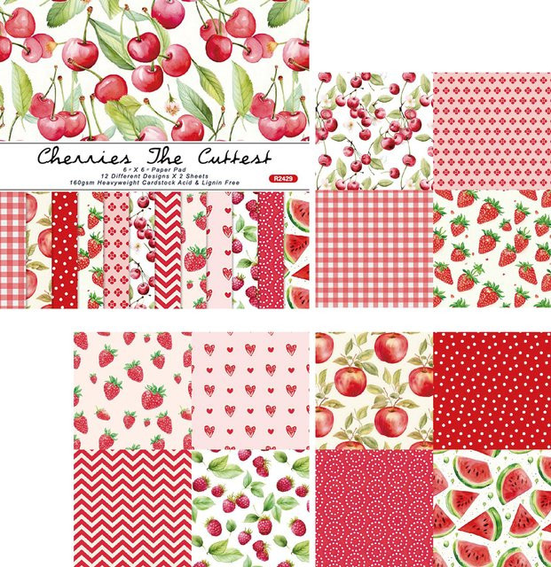 Alinacutle Junkjournal Sommerfrüchte Papierpaket mit 24 Blatt gemustertem Bastelpapier in Multicolour, Breite: 15,24 cm - Bild 1