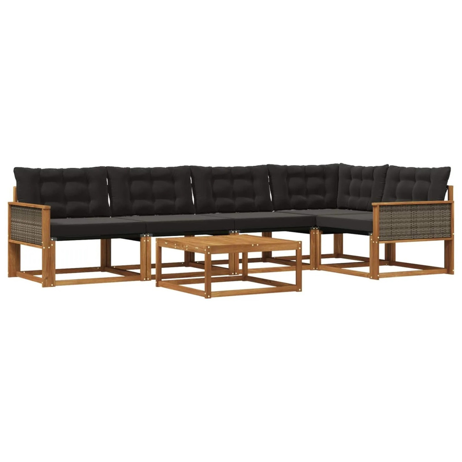vidaXL Outdoor-Sofagarnitur L-Form aus Akazienholz mit Textilene und 6 Kissen in Schwarz und Natur - Bild 2