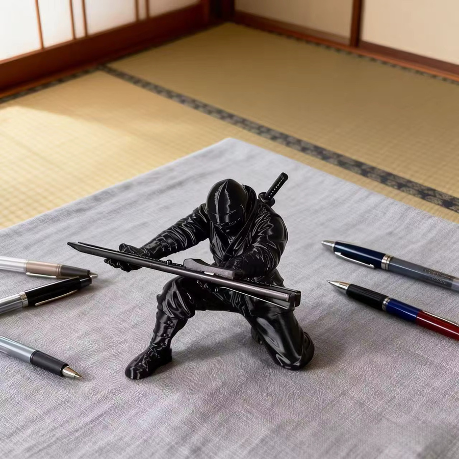 Ninja Stifthalter aus Kunststoff in Schwarz als kreatives Schreibwaren-Aufbewahrungsornament für deinen Schreibtisch - Bild 5