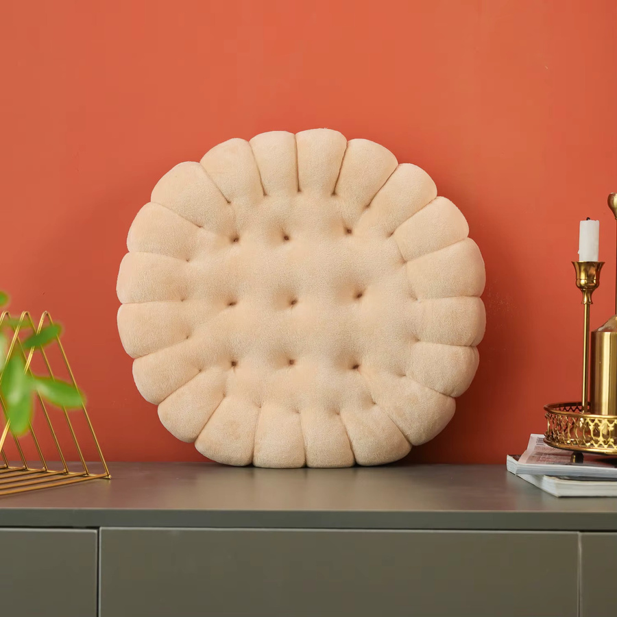 INS Dekorative Keks Kissen in Beige, Weiches Rundes Bodenkissen für Wohnzimmer und Stuhl - Bild 2
