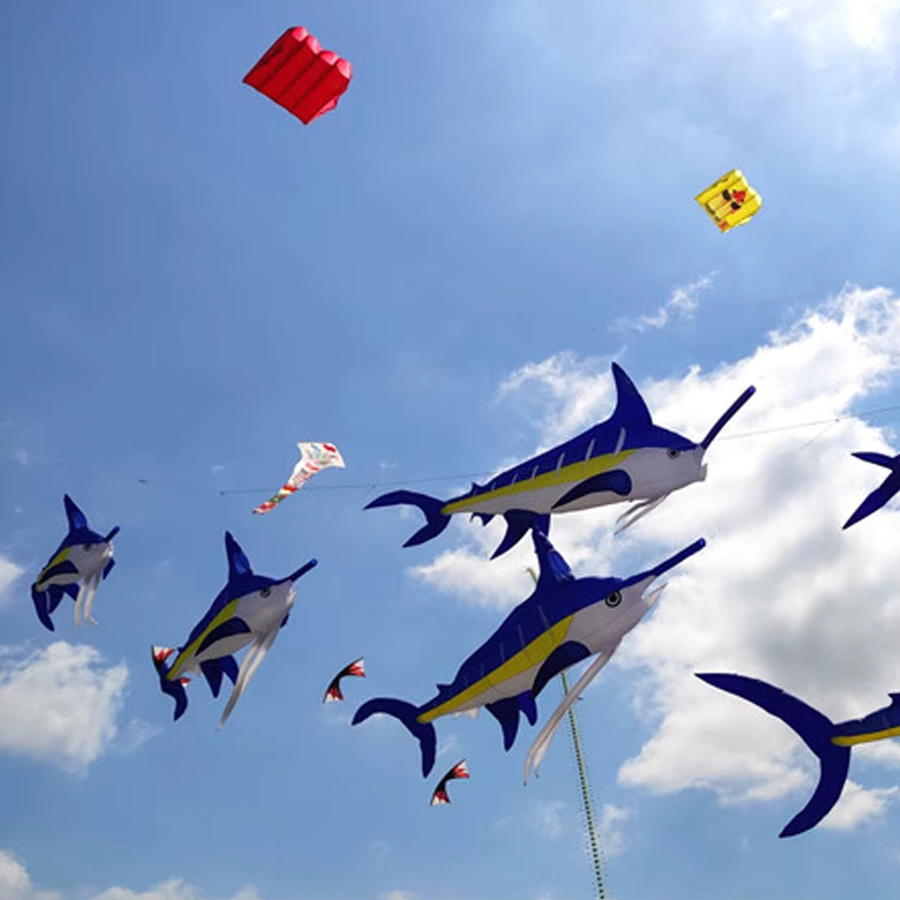 9KM DWLIFE Marlin-Fisch-Lenkdrachen, aufblasbarer Outdoor-Tier-Showdrachen, Blau - Bild 2