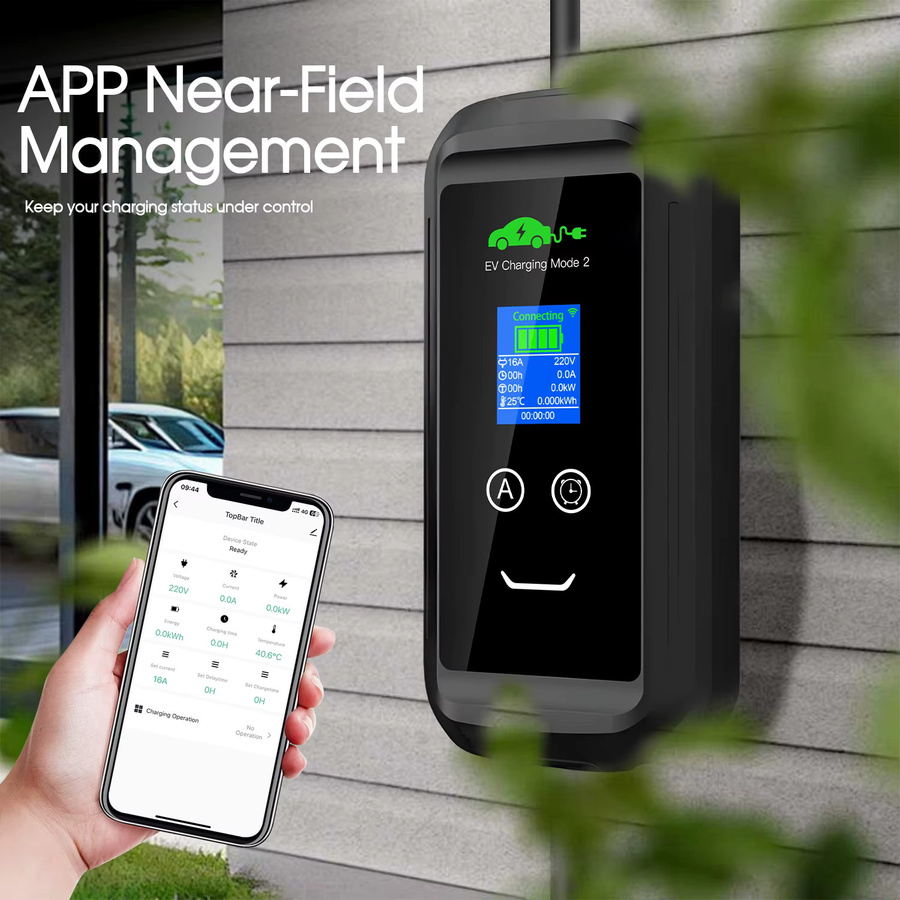 ISIGMA Tragbares EV Ladegerät Typ2 mit Tuya App WIFI Steuerung, 11KW 16A, CEE Rot - Bild 6