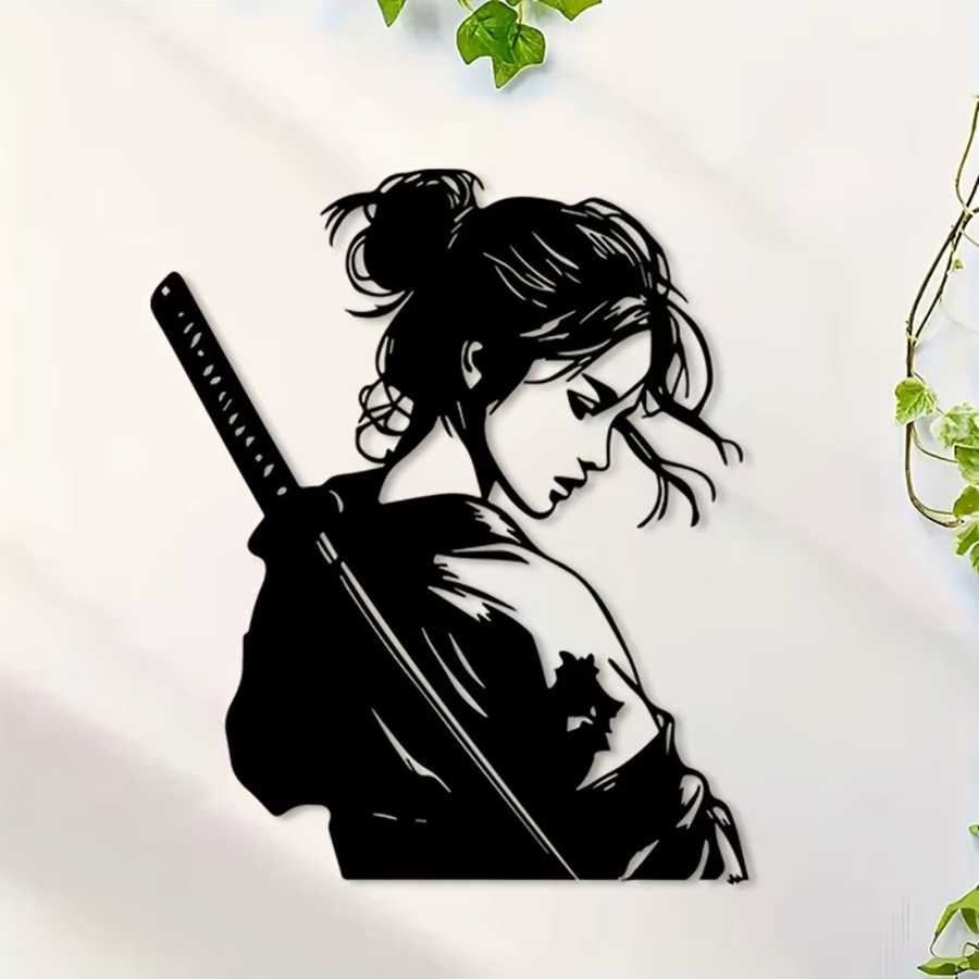 CIFBUY Japanische Samurai-Frau Metall-Wandkunst in Schwarz - Bild 3