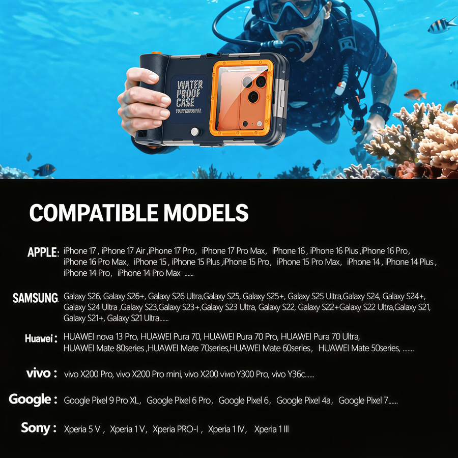 15M professionelle wasserdichte Tauchhülle in Schwarz für iPhone 17 Pro Max und S26 ULTRA zum Tauchen, Schwimmen und Fotografieren - Bild 5